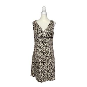 DBY Ltd Brown Cream Floral Dress Fit & Flare V Neck Sleeveless Damask Print